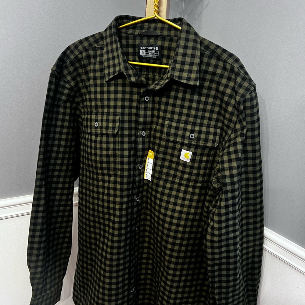 Carhartt Men's Black and Green Plaid Shirt - XL Tall - New with Tags
